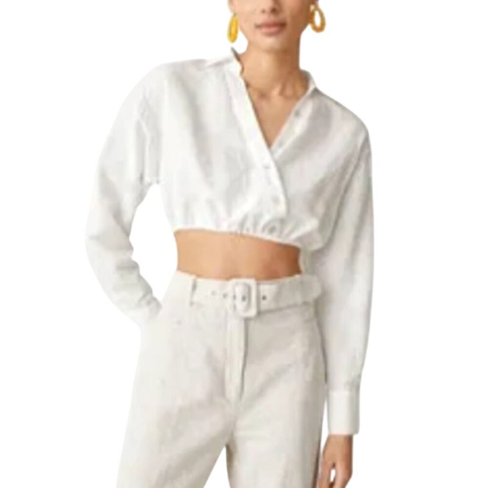 & Other Stories 12 Womens White Cropped Asymmetric Blouse Long Sleeve V Neck
